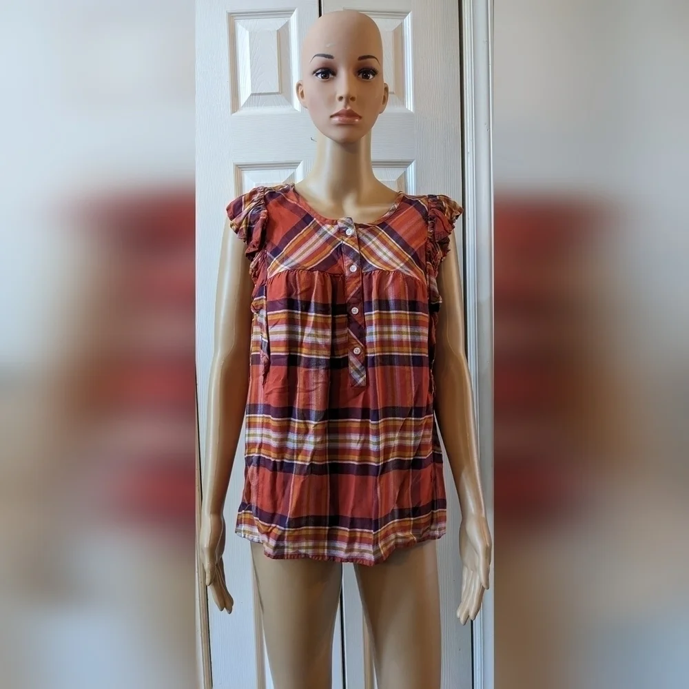 Pre-owned time and tru extra large (16-18) sleeveless plaid shirt, T3W